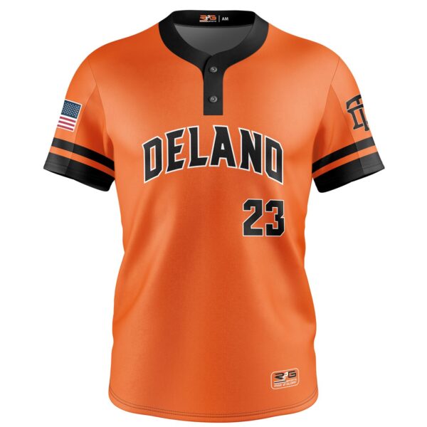 Full Dye Sub Baseball/Softball Two Button Short Sleeve Pullover Jersey-front