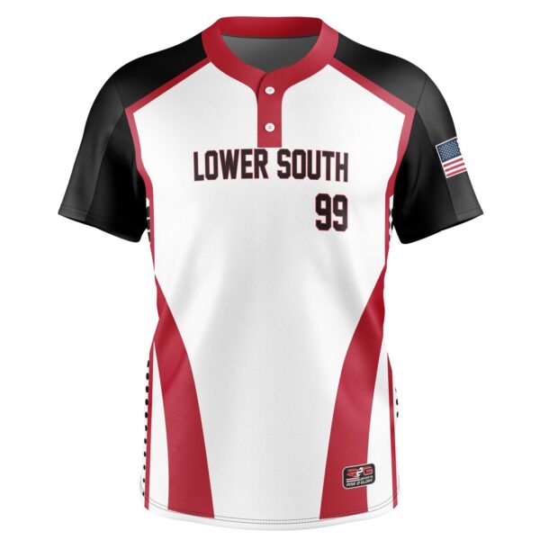 Full Dye Sub Baseball/Softball Two Button Short Sleeve Pullover Jersey- front