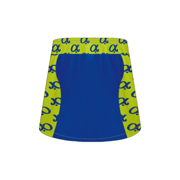 Womens Lacrosse/Field Hockey Full Dye Sub Reversible Kilt. blue back