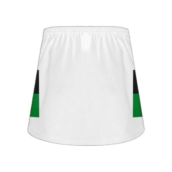 Womens Lacrosse/Field Hockey Full Dye Sub Reversible Kilt. White-back.