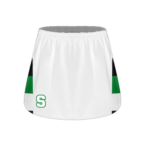 Womens Lacrosse/Field Hockey Full Dye Sub Reversible Kilt. White-Front.