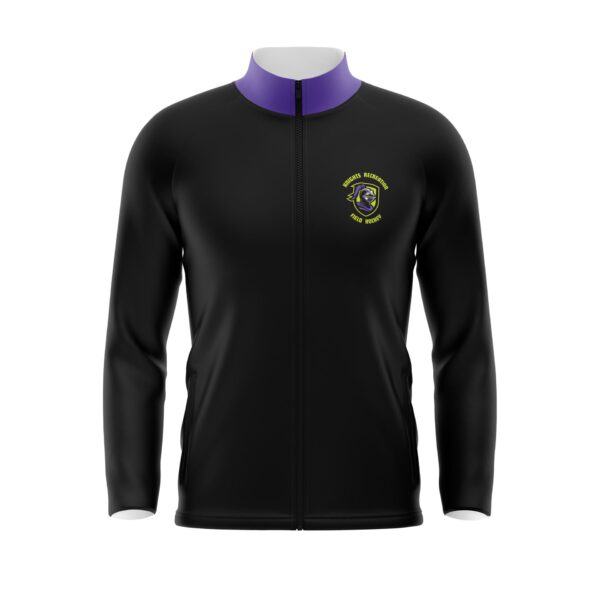 Full Zipper Woven Microfiber Warmup Jacket with Caped Front