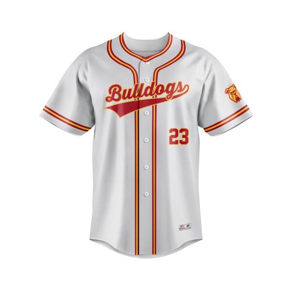 Sublimated Tackle Twill Full Button Varsity Pattern Baseball Jersey- front