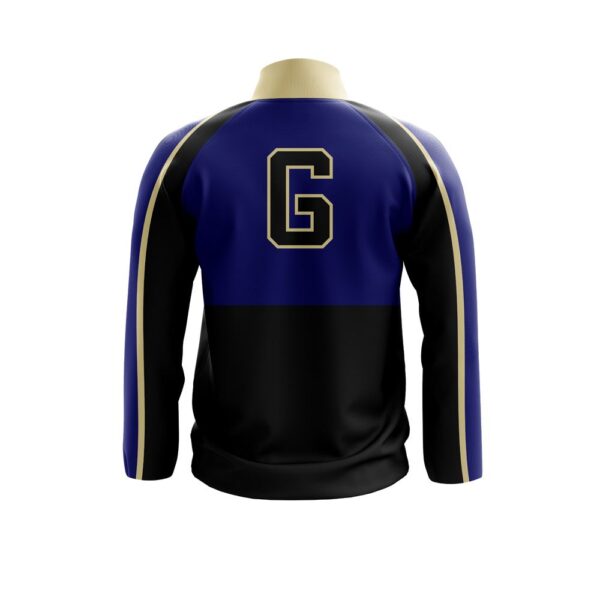 Full Zipper Woven Microfiber Warmup Jacket with Caped Back. Bck