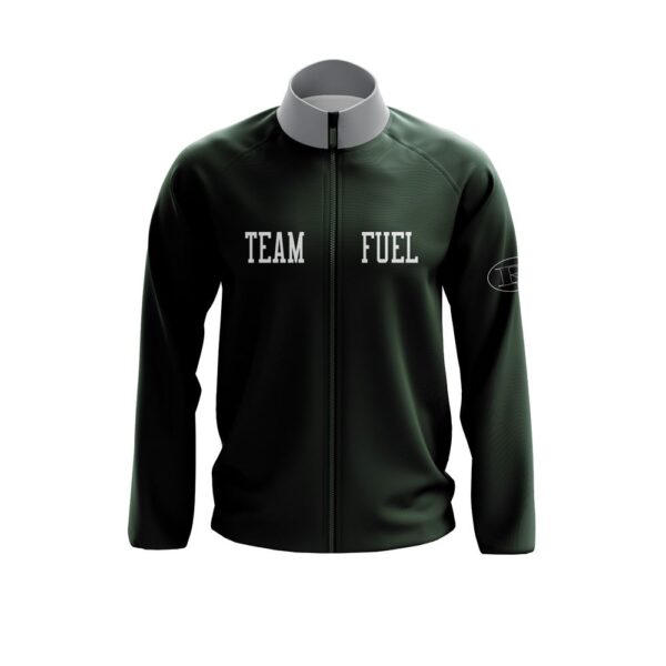 Full Zipper Woven Microfiber Warmup Jacket with Caped Back. front