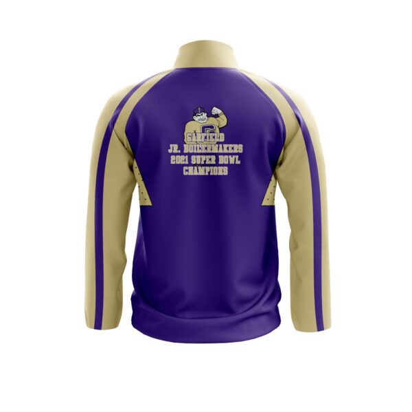 Full Zipper Woven Microfiber Warmup Jacket with Caped Back - back