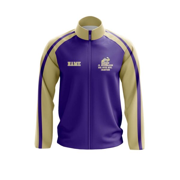 Full Zipper Woven Microfiber Warmup Jacket with Caped Back - front