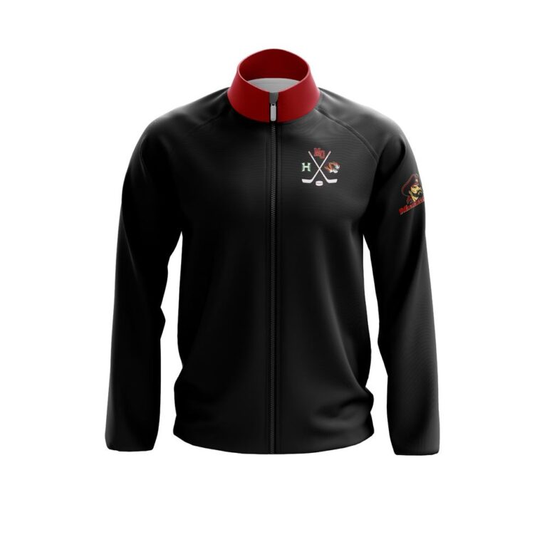 Full Dye Sub Full Zipper Woven Microfiber Warmup Jacket with Caped Back. front