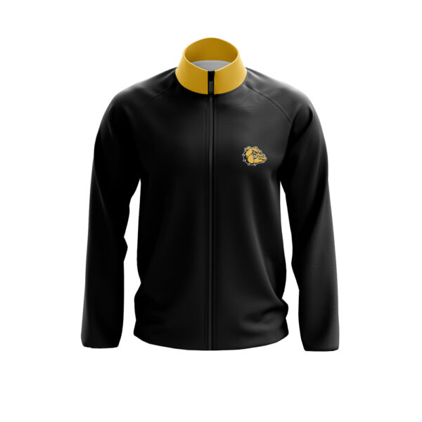 Full Zipper Woven Microfiber Warmup Jacket with Caped Back - front