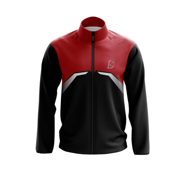 Full Zipper Woven Microfiber Warmup Jacket with Caped Back front